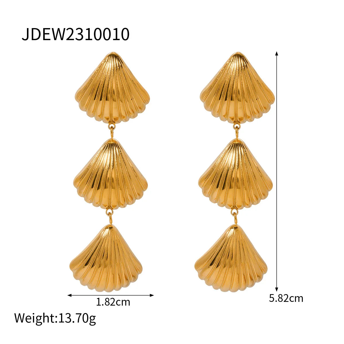 New Arrival Summer Design Stainless Steel 18K Gold Earring Textured Shell Starfish Stud Earrings Set