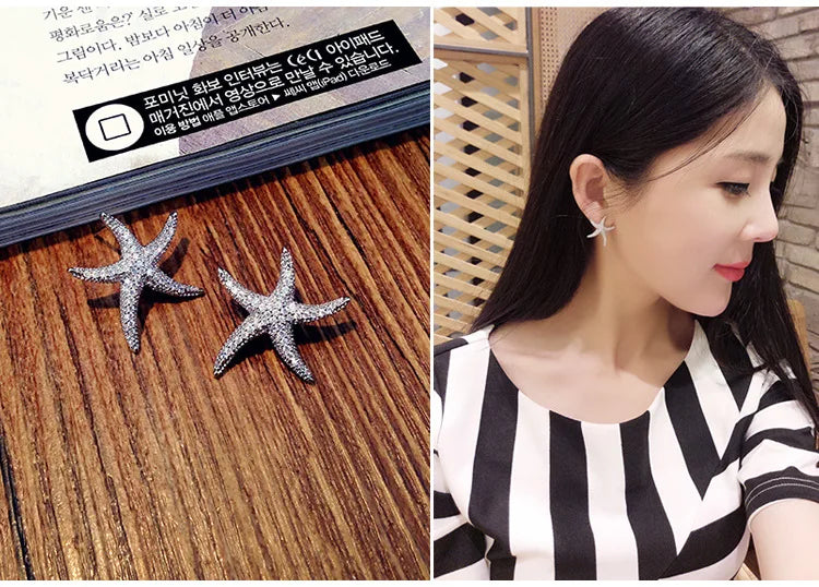 New Hot Fashion 925 Sterling Silver Crystal Starfish Earrings for Women Fashion Statement Jewelry 2021