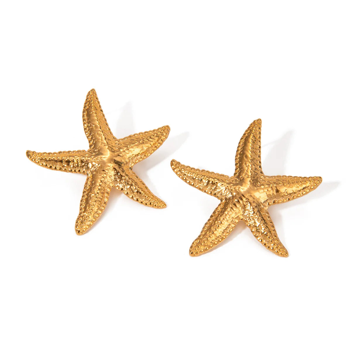 New Arrival Summer Design Stainless Steel 18K Gold Earring Textured Shell Starfish Stud Earrings Set