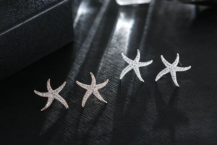 New Hot Fashion 925 Sterling Silver Crystal Starfish Earrings for Women Fashion Statement Jewelry 2021