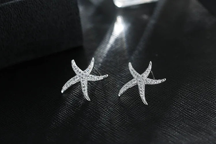 New Hot Fashion 925 Sterling Silver Crystal Starfish Earrings for Women Fashion Statement Jewelry 2021