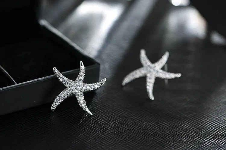 New Hot Fashion 925 Sterling Silver Crystal Starfish Earrings for Women Fashion Statement Jewelry 2021