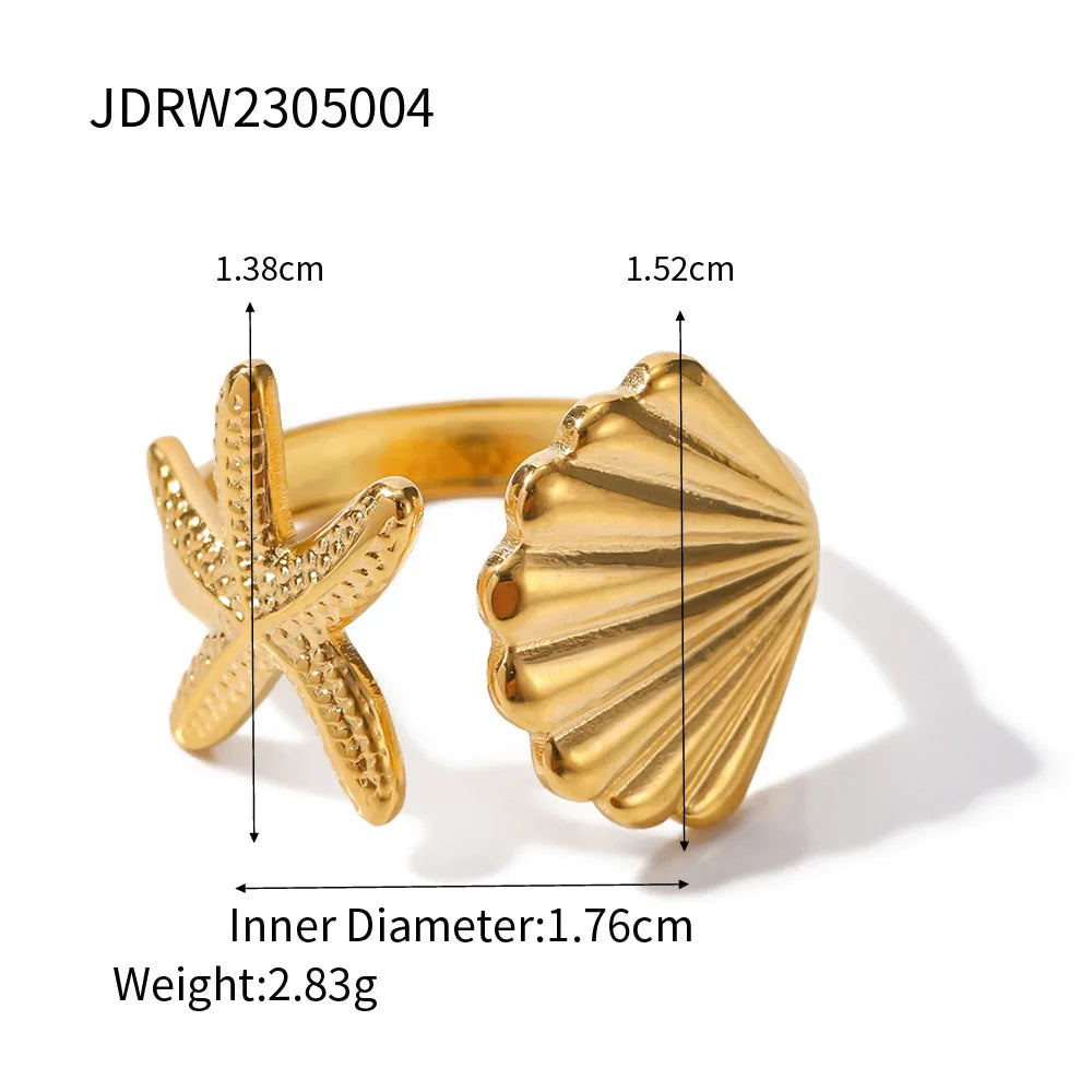 New Arrival Summer Design Stainless Steel 18K Gold Earring Textured Shell Starfish Stud Earrings Set