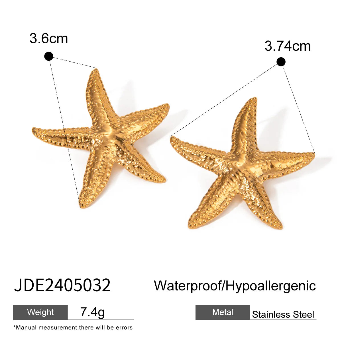 New Arrival Summer Design Stainless Steel 18K Gold Earring Textured Shell Starfish Stud Earrings Set