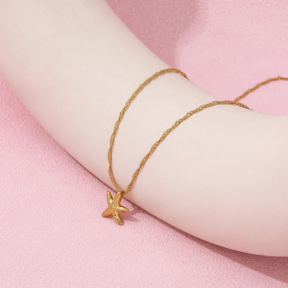 Joolim Jewelry 18K Gold Plated Small Starfish Pendant Necklace Stainless Steel Necklace Tarnish Free Jewelry Wholesale