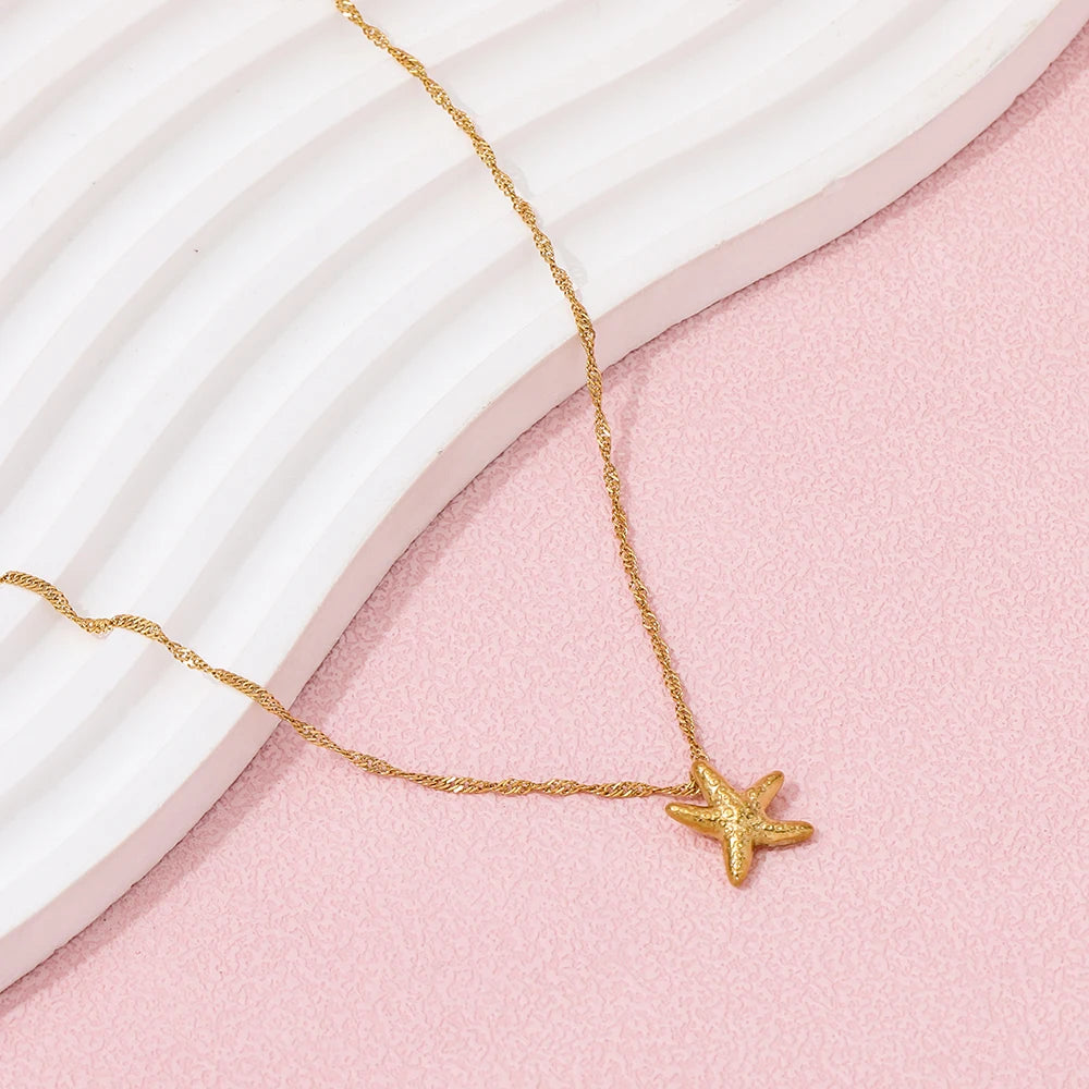 Joolim Jewelry 18K Gold Plated Small Starfish Pendant Necklace Stainless Steel Necklace Tarnish Free Jewelry Wholesale