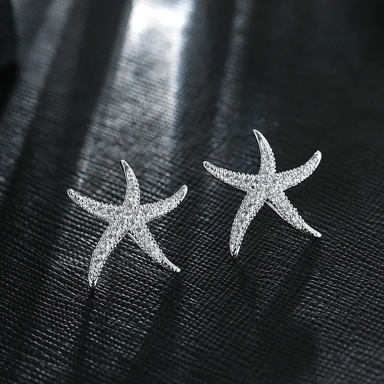 New Hot Fashion 925 Sterling Silver Crystal Starfish Earrings for Women Fashion Statement Jewelry 2021