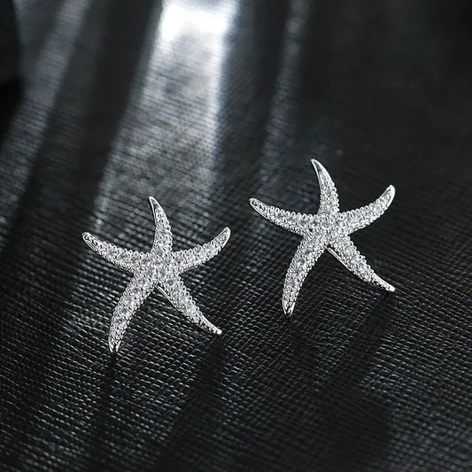 New Hot Fashion 925 Sterling Silver Crystal Starfish Earrings for Women Fashion Statement Jewelry 2021