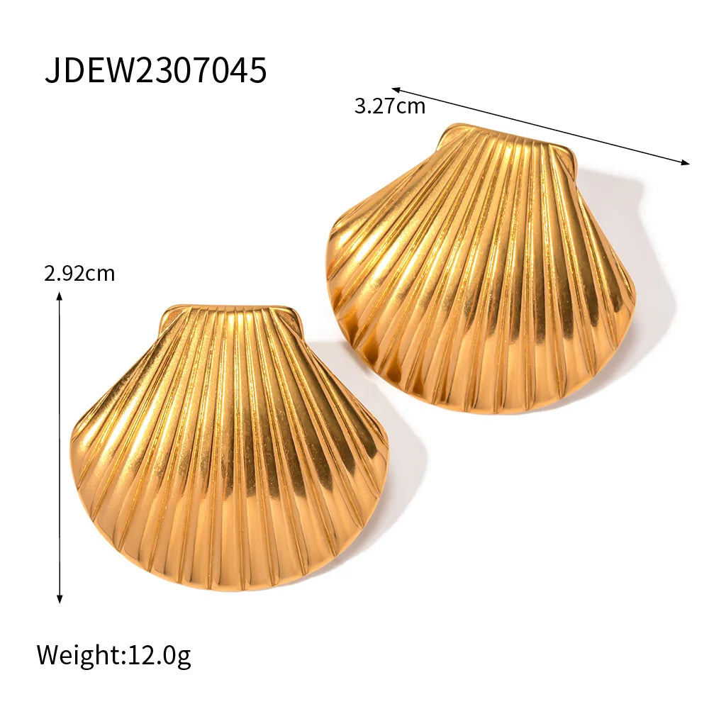 New Arrival Summer Design Stainless Steel 18K Gold Earring Textured Shell Starfish Stud Earrings Set