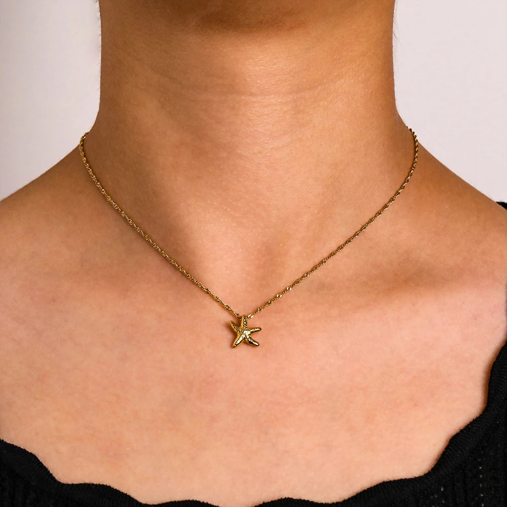 Joolim Jewelry 18K Gold Plated Small Starfish Pendant Necklace Stainless Steel Necklace Tarnish Free Jewelry Wholesale