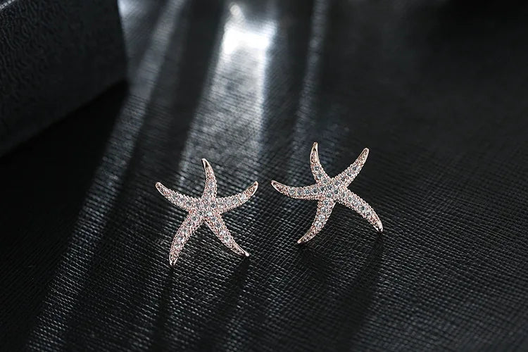 New Hot Fashion 925 Sterling Silver Crystal Starfish Earrings for Women Fashion Statement Jewelry 2021