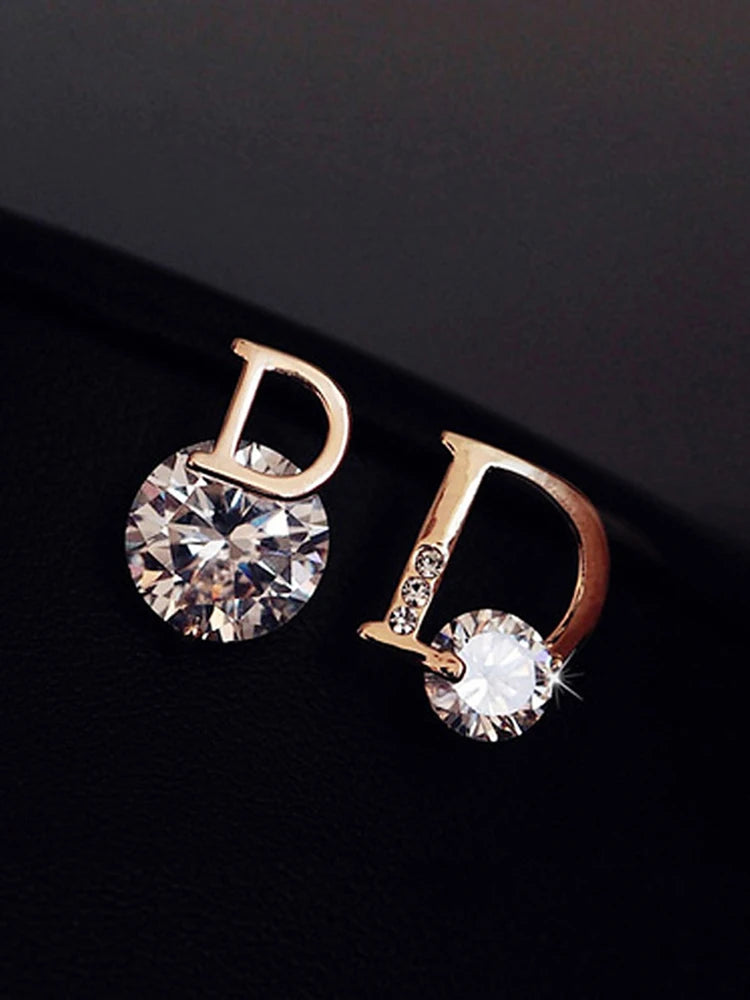 Letter D Earrings For Women Shiny Zircon Stud Earrings Light Luxury European and American Earrings Party Wedding Jewelry Gifts