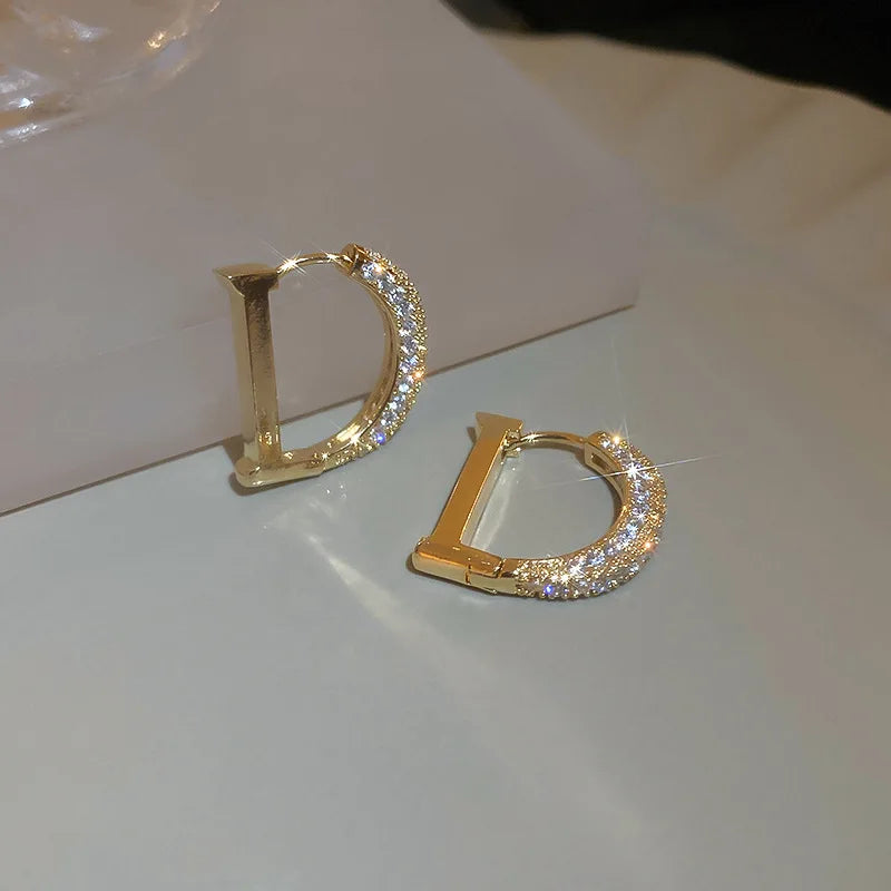 Letter D Earrings For Women Shiny Zircon Stud Earrings Light Luxury European and American Earrings Party Wedding Jewelry Gifts