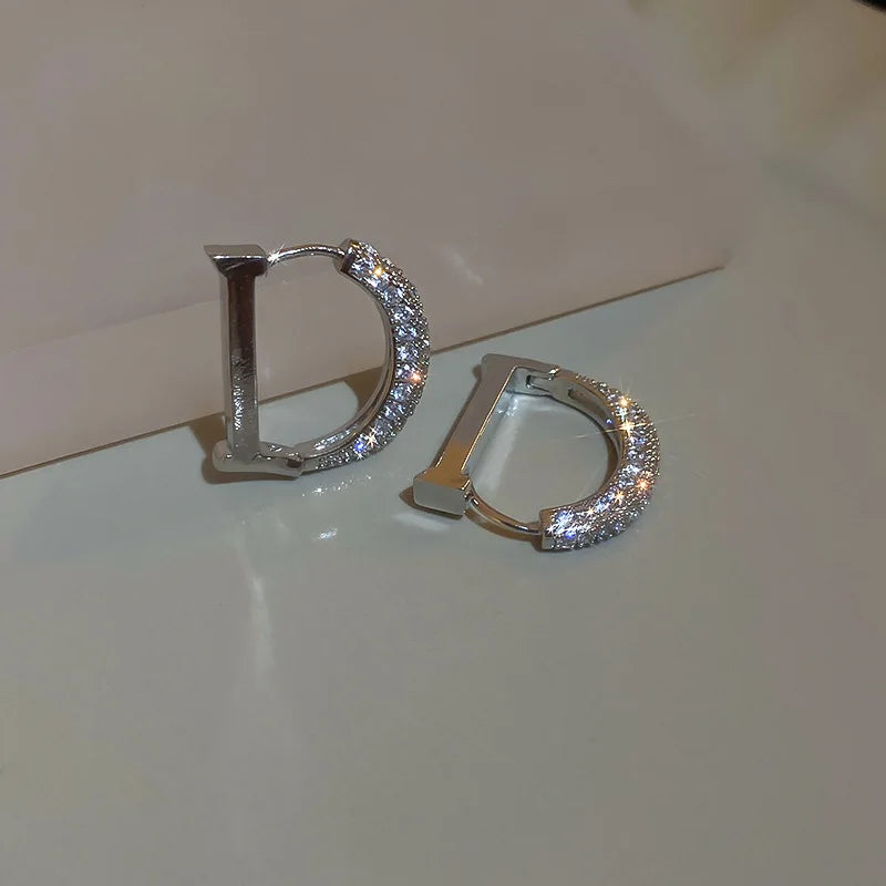 Letter D Earrings For Women Shiny Zircon Stud Earrings Light Luxury European and American Earrings Party Wedding Jewelry Gifts