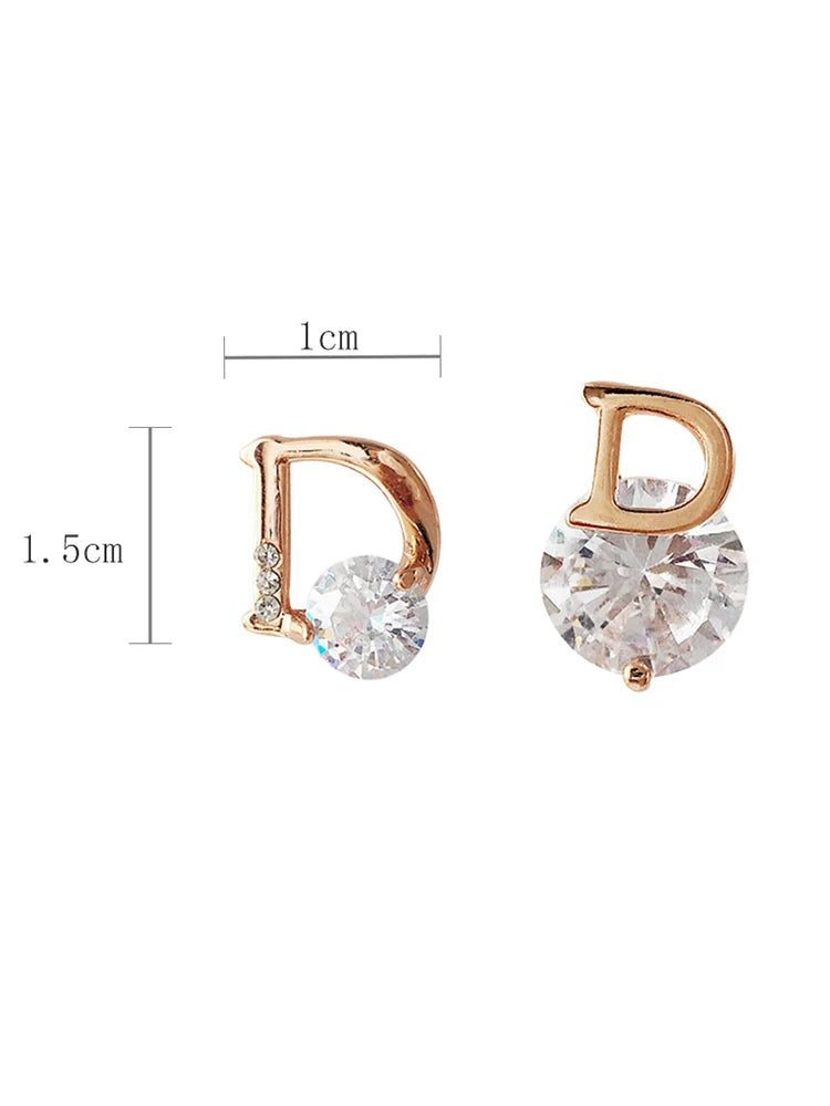 Letter D Earrings For Women Shiny Zircon Stud Earrings Light Luxury European and American Earrings Party Wedding Jewelry Gifts