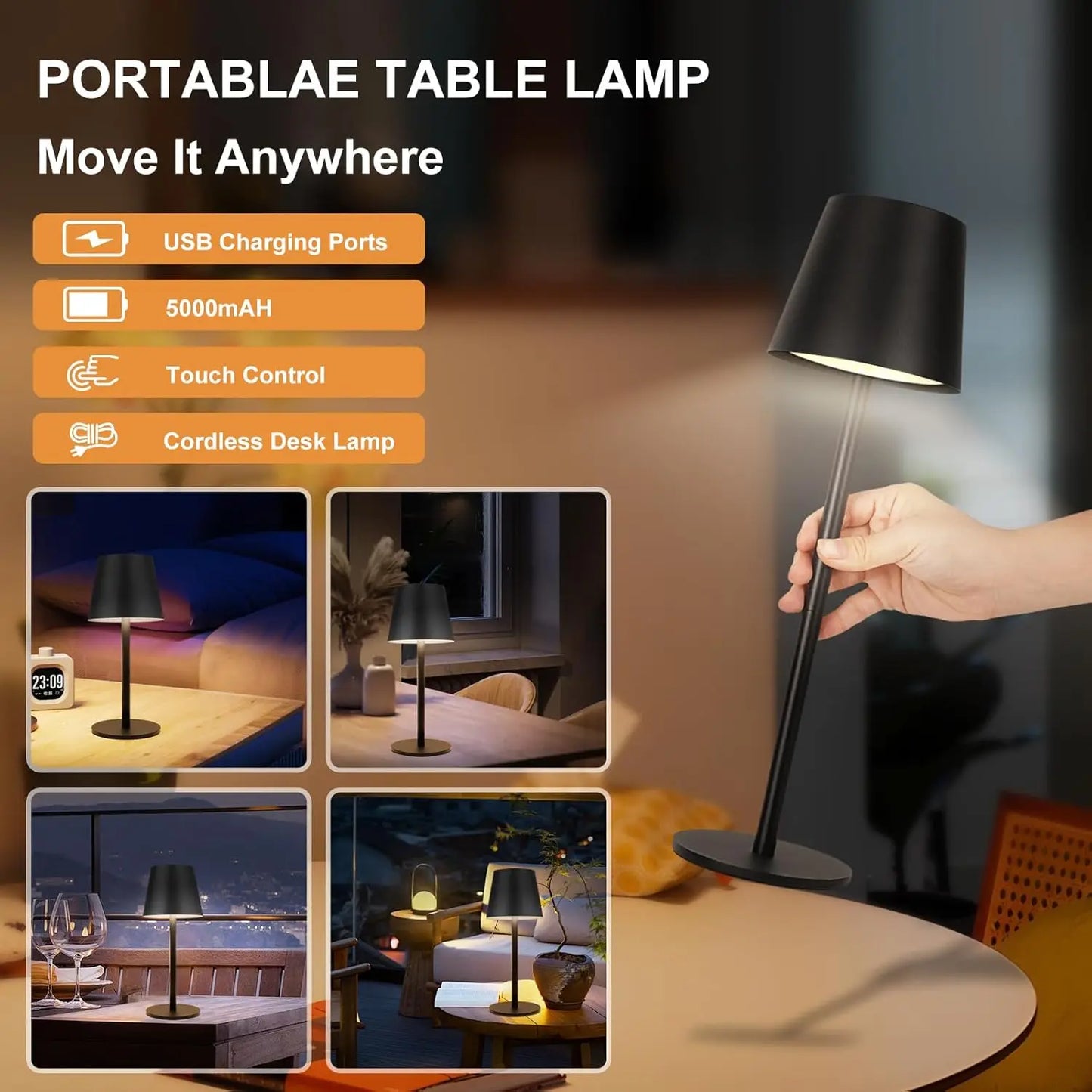 LED Desk Lamp Touch Switch Table Lights Rechargeable 3 Colors Dimmable For Bedroom Living Room Bar Dinner Reading Lighting