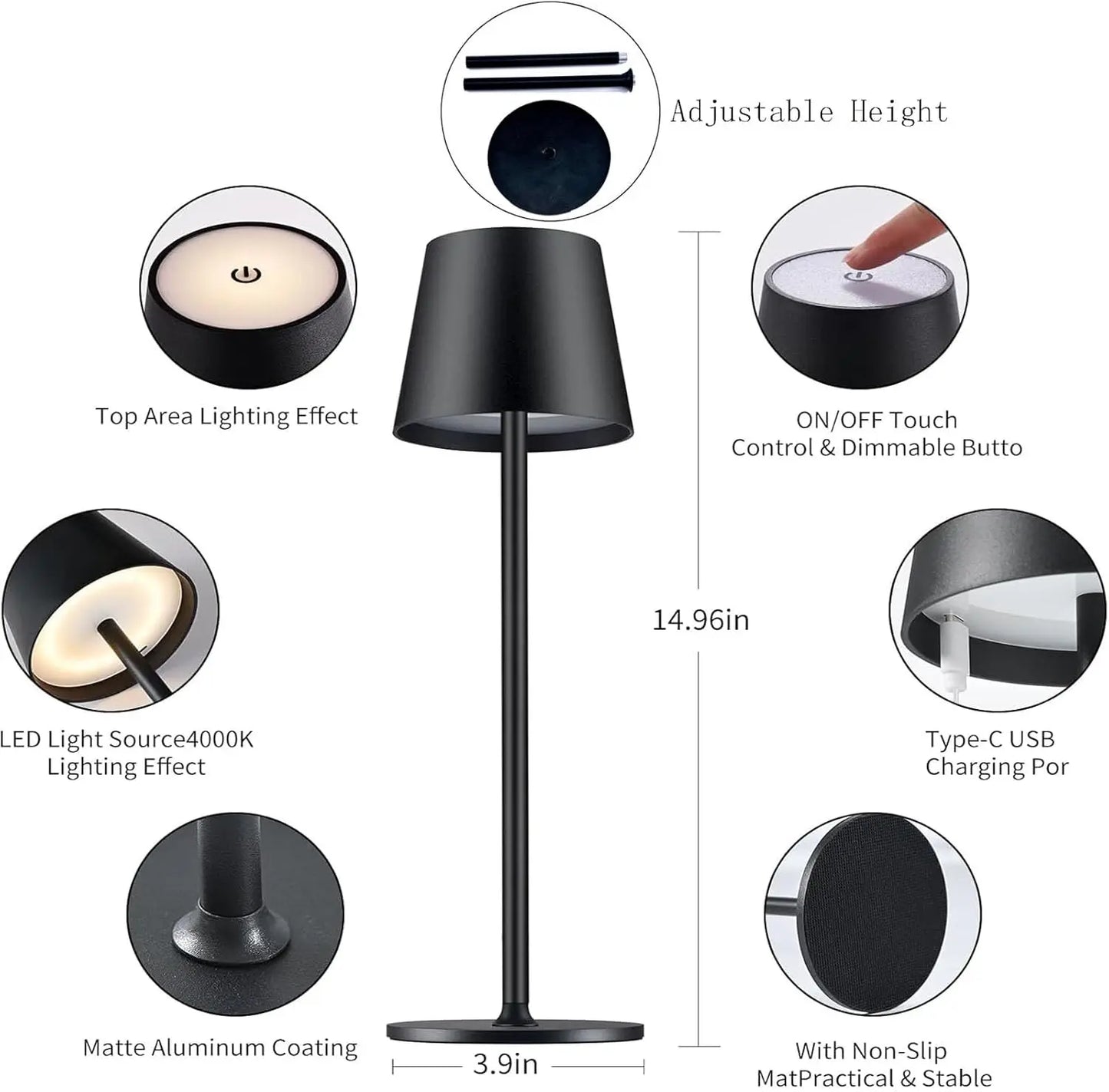 LED Desk Lamp Touch Switch Table Lights Rechargeable 3 Colors Dimmable For Bedroom Living Room Bar Dinner Reading Lighting