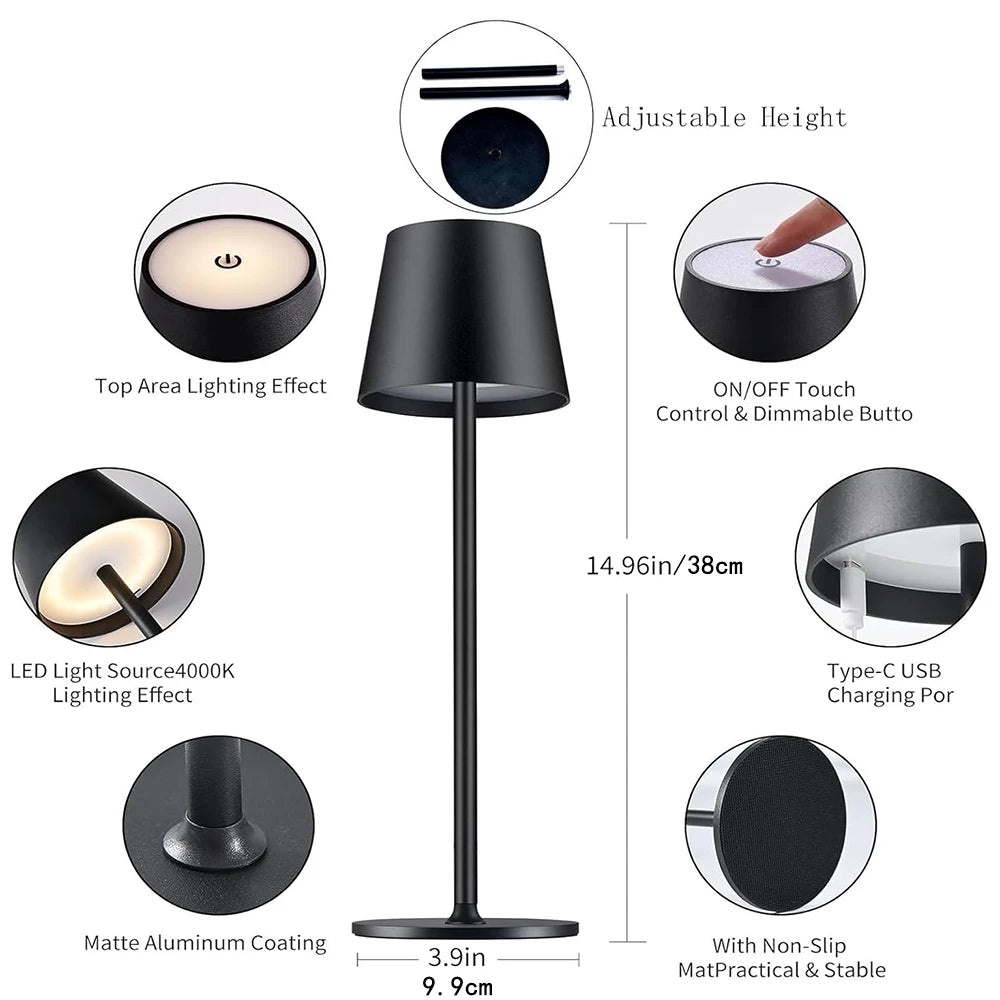 LED Desk Lamp Touch Switch Table Lights Rechargeable 3 Colors Dimmable For Bedroom Living Room Bar Dinner Reading Lighting