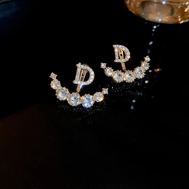 Letter D Earrings For Women Shiny Zircon Stud Earrings Light Luxury European and American Earrings Party Wedding Jewelry Gifts